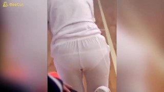 純白パンティーがスケスケなバスケ部の女性顧問教師が撮影される