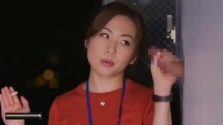 Japanese girl gives smoking gloryhole blowjob on smoke break